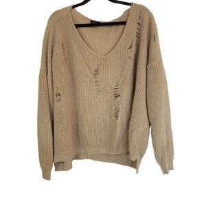 Boohoo diatressed knit‎ sweater size 2X beige neutral